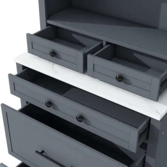 TIRAMISUBEST 4-Piece Freestanding Kitchen Pantry Cabinet Combo, Tall Kitchen Hutch with Storage Drawers and Adjustable Shelf image {14}