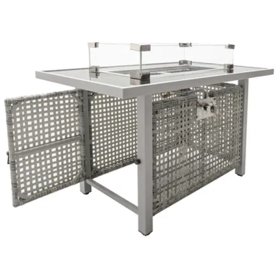 43-Inch Outdoor Rectangular Propane Fire Pit Table, 60,000 BTU, Open Wicker with Glass Wind Guard, Grey image {11}