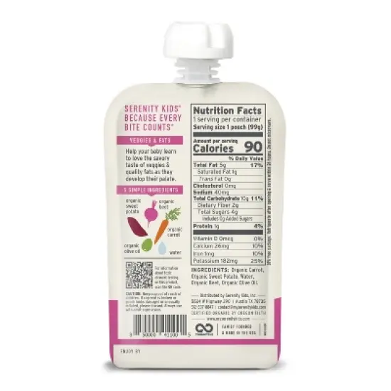Serenity Kids Organic Roots with Organic Olive Oil Baby Food Pouch - 3.5oz image {1}