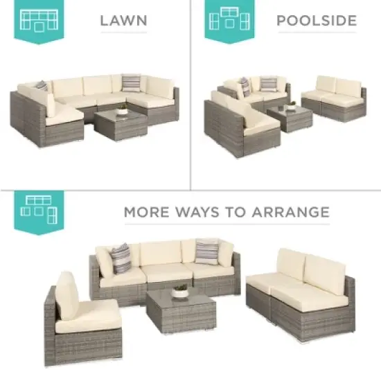 Best Choice Products 7-Piece Modular Outdoor Conversational Furniture Set, Wicker Sectional Sofas w/ Cover image {2}