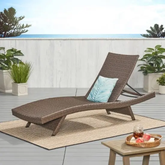 Thira Aluminum & Wicker Chaise Lounge - Mix Mocha - Christopher Knight Home: Weather-Resistant, No Assembly Required image {4}