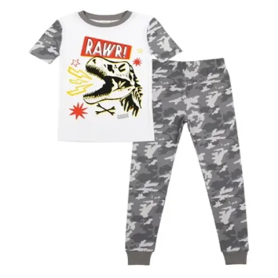 Dinosaur Character with Camo Pattern Youth Short Sleeve Pajama Set image {4}