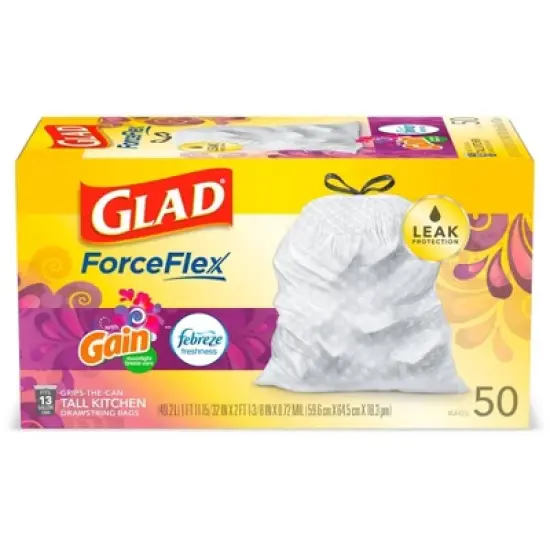 Glad ForceFlex White Trash Bags Gain Moonlight Breeze Scent with Febreze Freshness 13 Gallon - 50ct image {8}
