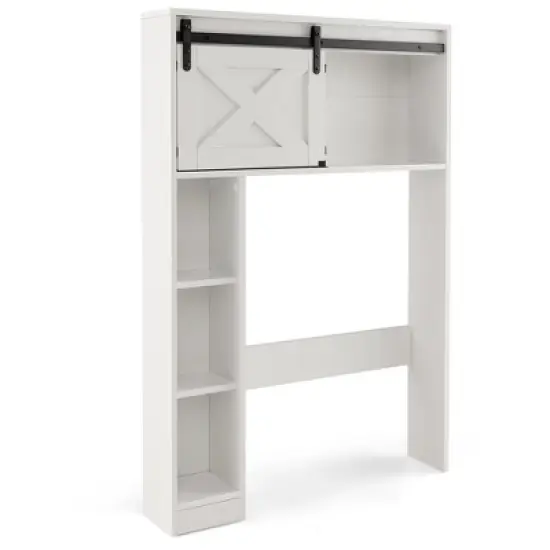 Costway Over the Toilet Bathroom Storage Cabinet with Sliding Barn Door & Shelves White image {9}