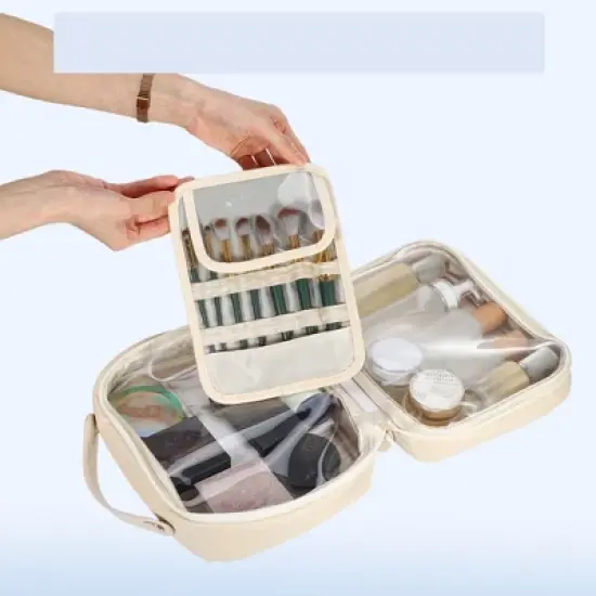 Unique Bargains Large Capacity PU Leather Cosmetic Bag 1 Pc image {3}