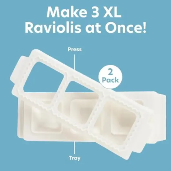 Jumbo Squares 2" Ravioli Molds (2 Pack)- Homemade Filled Pasta Maker- 2 Piece Tray & Press makes 3 Raviolis or Pastry at a Time, Easy to Use & Clean image {2}
