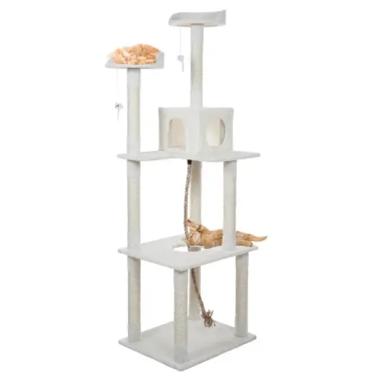 Pet Adobe Multilevel Cat Tree House With Hanging Rope - Ivory image {1}