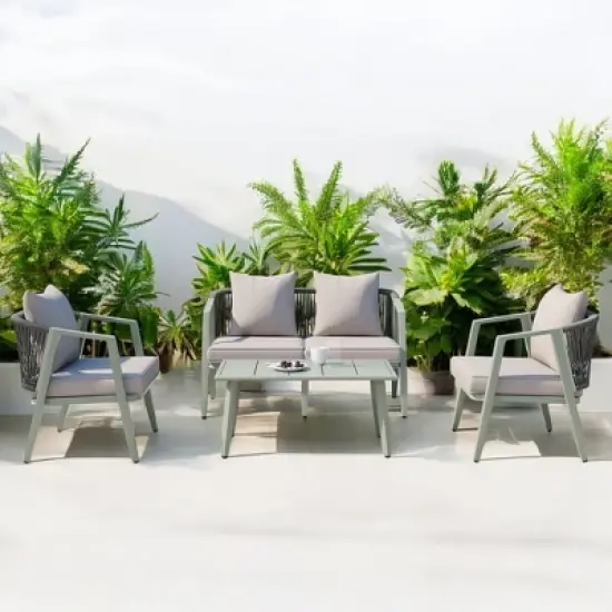 Mshliw Durable Outdoor Seating Set with Cushions and Iron Table &ndash; Comfortable 3-Piece Patio Set for Lawn, Garden, and Poolside image {3}