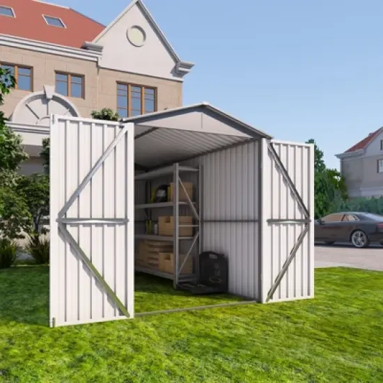 GDFStudio Cathy Motorcycle Outdoor Storage Shed with Window and Without Tracks image {6}