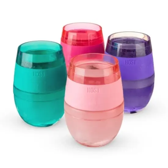 HOST Cooling Cup Set of 4 Plastic Double Wall Insulated Freezable Drink Tumbler with Freezing Gel, Wine Glasses, 8.5 oz, Multicolor image {10}