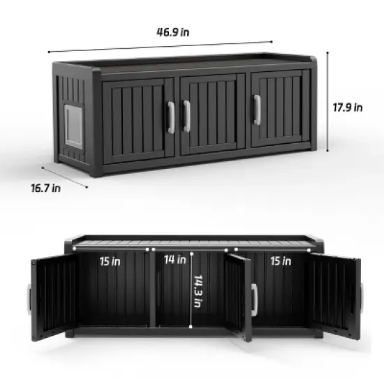 Kumasinova Versatile 3-Chamber Cat House,Outdoor Cat Shelter with Weatherproof Design,Ideal Spacious Indoor Cat Furniture for Multiple Pets,Black image {1}