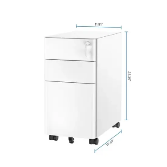 Mount-It! Mobile File Pedestal Cabinet with 3 Drawers & Lock | Slim Design Under Desk Storage & Organizer for Files, Folders & Office Supplies | White image {8}