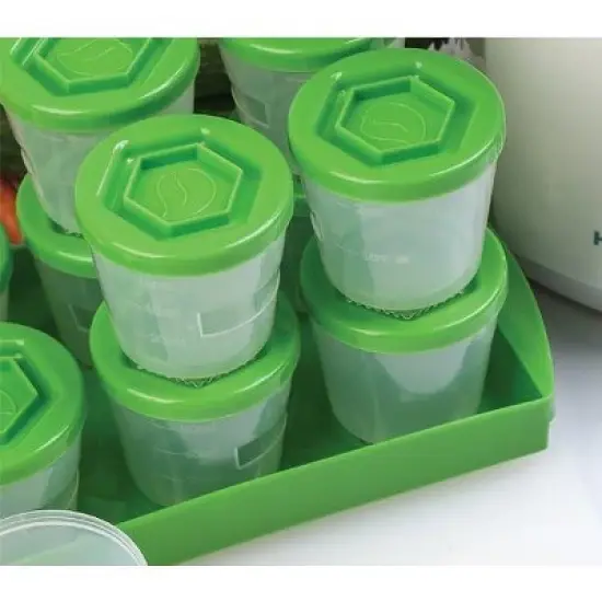 Sprout Cups Baby Food Storage Containers w Writable Lids (12 Pk)- 2oz Stackable, Leakproof Plastic Jars- Freezer, Microwave & Dishwasher Safe image {2}