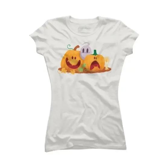 Junior's Design By Humans Halloween Cartoon Pumpkins And Ghost By VectorVillain T-Shirt image {5}