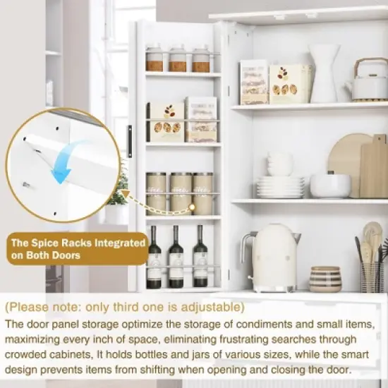 GDFStudio Lewis 71.65" Modern Fluted Kitchen Pantry Cabinet with 2 Large Drawers and 8-Door Spice Rack, White image {6}
