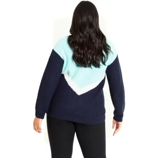 Women's Plus Size Chevron Color Block Sweater - aqua | EVANS image {2}