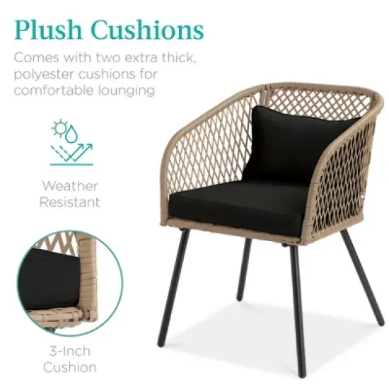 Best Choice Products 3-Piece Outdoor Wicker Bistro Set Patio Chat Conversation Furniture w/ 2 Chairs, Side Table image {2}