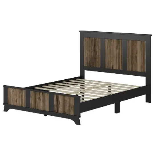 4-Piece Bedroom Sets, Full/Queen Size Farmhouse Platform Bed with Wooden Strip Decoration, Storage Nightstand and Dresser 4B - ModernLuxe image {4}