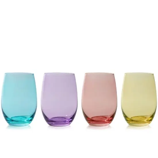 True Vino Decorative Drinking Glasses Wine Tumblers, Wine Glasses Colorful, Stemless Wine Glasses Set of 4 18.5oz Multicolor image {8}