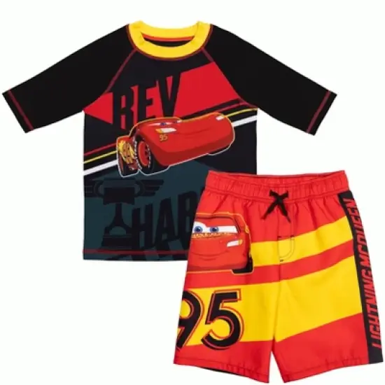 Disney Pixar Cars Lightning McQueen Rash Guard and Swim Trunks Outfit Set Little Kid image {7}