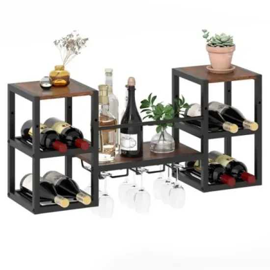 MOEPISY Heavy duty Wall Mounted Wine Rack with Glass Holder Metal Frame 8 Bottle Holder image {3}