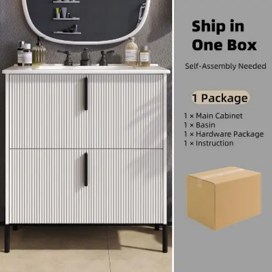 Christopher Knight Home Sephera Modern 30" Bathroom Vanity with Ceramic Sink and Drawers image {7}