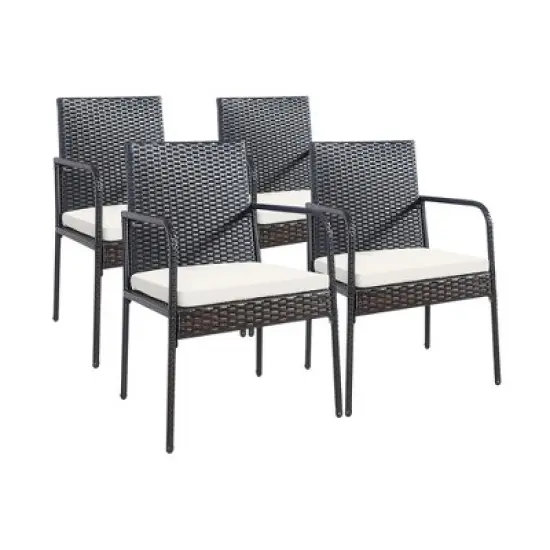 Costway 4PCS Patio Wicker Rattan Dining Chairs Cushioned Seats Armrest Garden image {8}