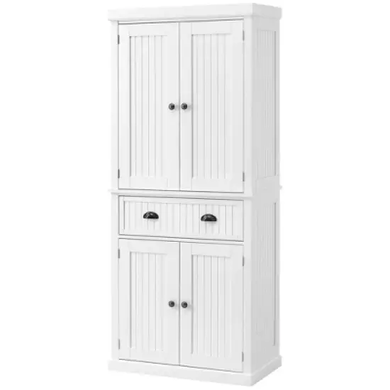 HOMCOM 72" Traditional Freestanding Kitchen Pantry Cabinet Cupboard with Doors and 3 Adjustable Shelves, White image {3}