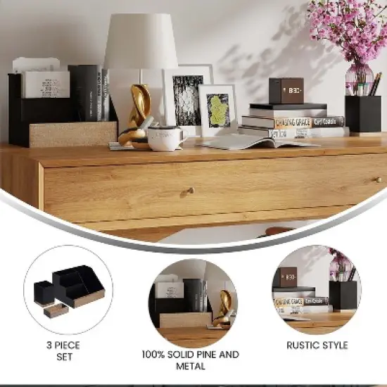 Flash Furniture Comerford 7-Compartment Wood Accessory Holder Set Black 3 Piece (HFMHDGDI781315) image {2}