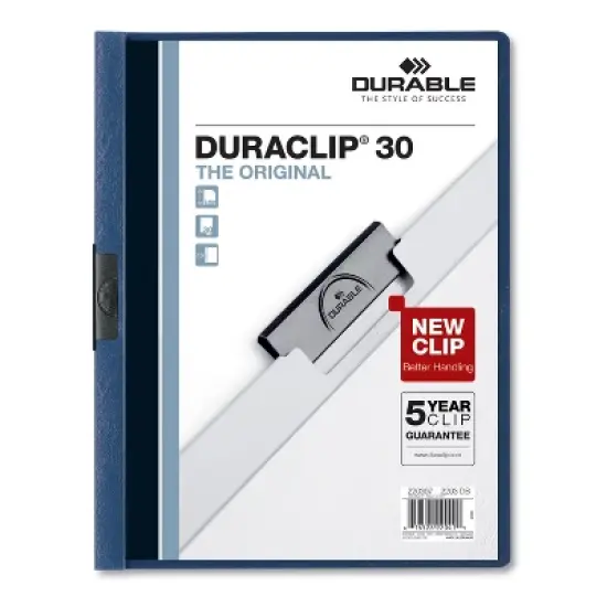 Durable DuraClip Report Cover Clip Fastener Clear/Dark Blue 30-Sheet - 8.5" x 11" - Case of 25 image {7}