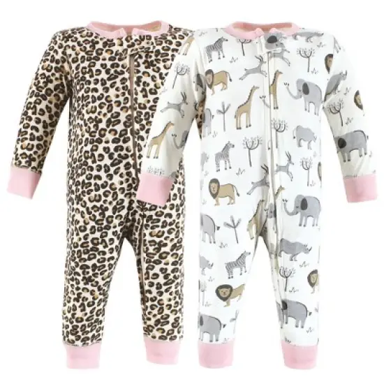 Hudson Baby Infant Girl Cotton Sleep and Play, Safari Leopard image {5}