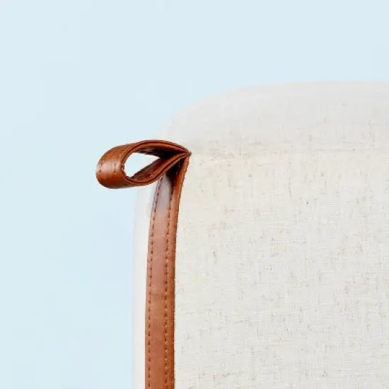 Square Fabric Ottoman with Faux Leather Trim - Heathered Cream - Hearth & Hand&trade; with Magnolia image {3}