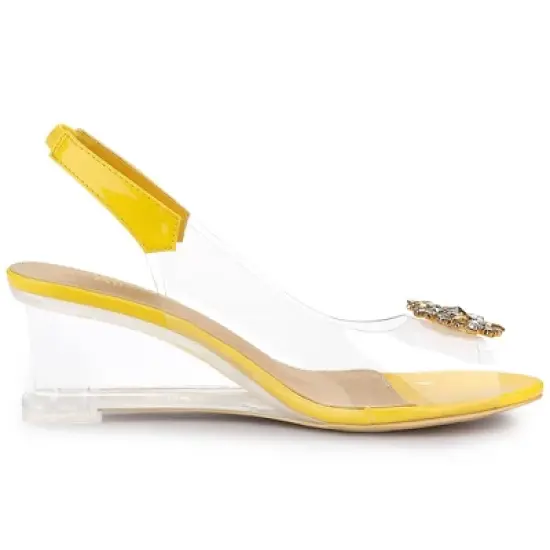 Allegra K Women's Clear Slingback Wedges Rhinestone Transparent Peep Toe Heels image {6}