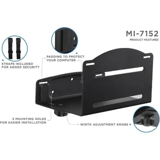 Mount-It! Adjustable CPU Wall Mount Bracket | Desktop Computer Tower Holder with Safety Straps | Steel | 22 Lbs. Capacity | Saves Floor and Desk Space image {2}