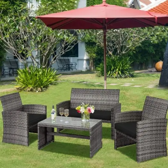 Tangkula 4-Piece Outdoor Patio Furniture Set Rattan Wicker Conversation Sofa Set Black image {1}