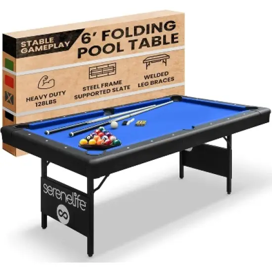 SereneLife SLPLTB76BL 76" Portable and Foldable Pool Table with Accessory Kit (Blue) image {9}