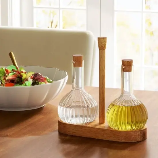 10oz Oil and Vinegar Bottle with Wood Caddy - Threshold&trade; image {1}
