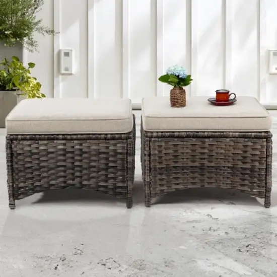 UPTIOT Metal Outdoor Ottoman with Cushion image {6}