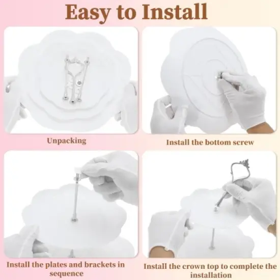 Unique Bargains 3 Tier Dessert Cupcake Stand Round with Tiered Serving Tray for Donuts Fruits White Silver Tone image {3}