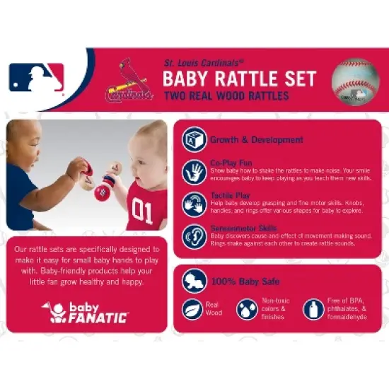 BabyFanatic Wood Rattle 2 Pack - MLB St. Louis Cardinals Baby Toy Set image {3}