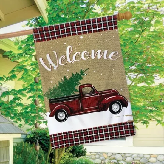 Briarwood Lane Winter Truck Burlap House Flag 28" x 40" Briarwood image {2}