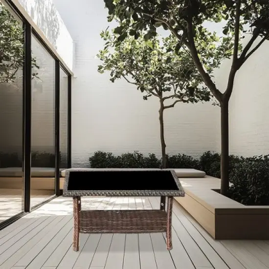 DOMETOUR Four-Piece Sofa Set Table With Sofa Chair PE Rattan Outdoor Furniture HY4-001 Box *1 With Sapphire Blue Color Cushion image {9}