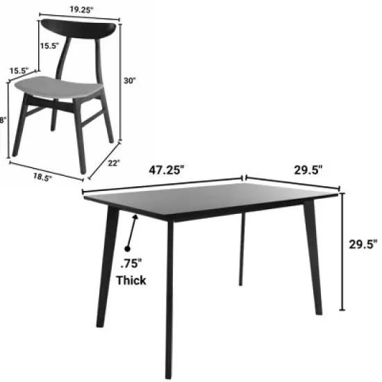 Zenvida Mid Century 5 Piece Dining Set Wood Table Fabric Chairs Seats Four image {4}