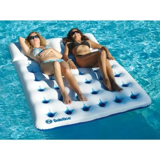 Swim Central 76-Inch Inflatable White and Blue 18 Pockets Dual Window Pool Air Mattress image {2}