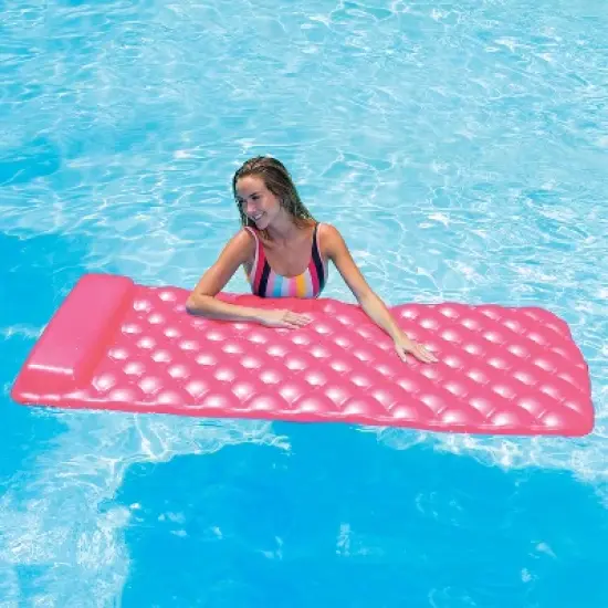 Kelsyus 72 Inch Laguna Lounger Portable Roll Up Foam Floating Mat with Built In Oversized Pillow for Swimming Pool, Lake, Beach, Pink (3 Pack) image {4}
