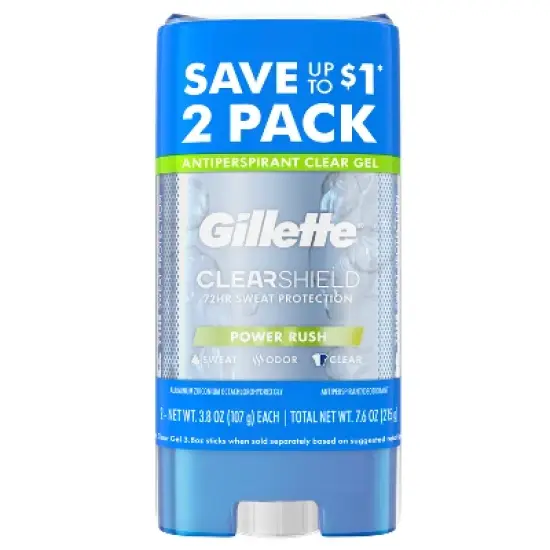 Gillette 72 Hours Sweat Protection Clear Gel Antiperspirant & Deodorant for Men Power Rush - 2pk/3.8oz image {9}