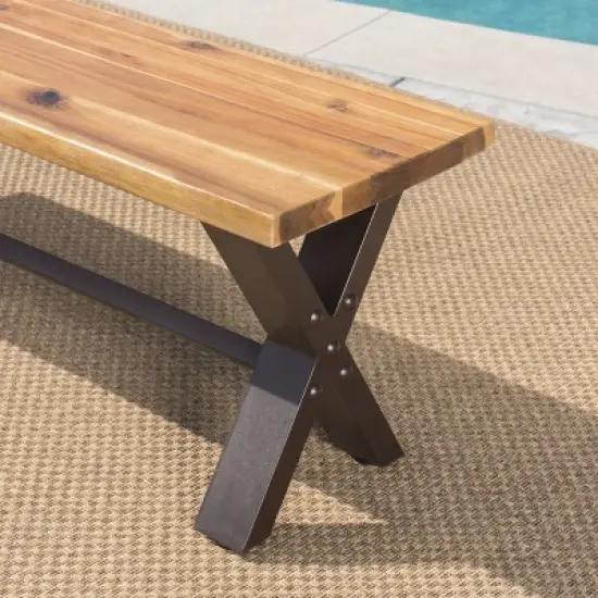 Sanibal Acacia Wood Patio Dining Bench - Brown - Christopher Knight Home image {2}