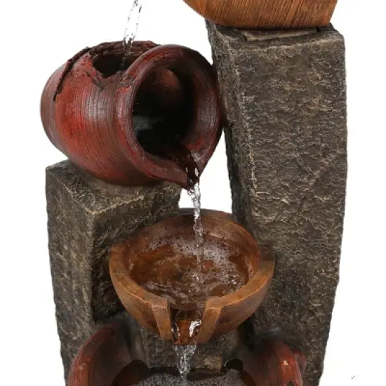 LuxenHome 32" Water Fountain Outdoor with Lights, Cascading Pitchers Pot Outdoor Fountains and Waterfalls Brown image {7}