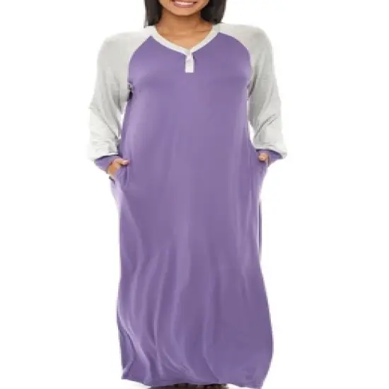 Women's Soft Knit Nightgown, Full Length Long Henley Night Shirt Pajama Top with Pockets image {10}