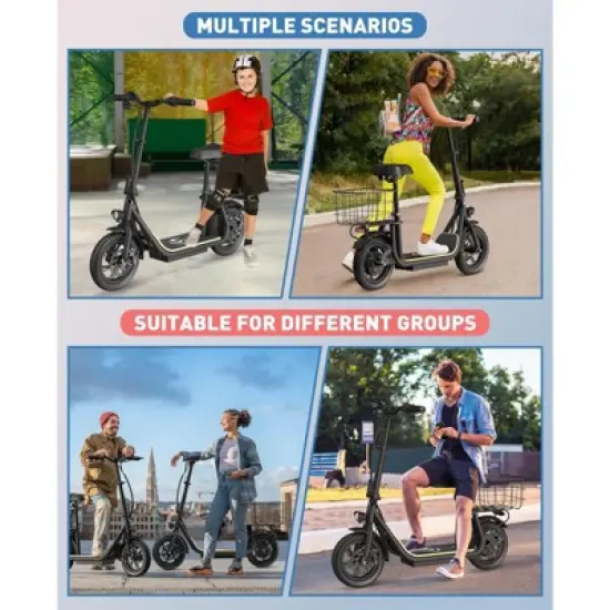 Electric Scooter with Seat for Adults, 500W Foldable Electric Scooter with Seat and Basket, Max 30 Miles Range&19 Mph Power image {7}